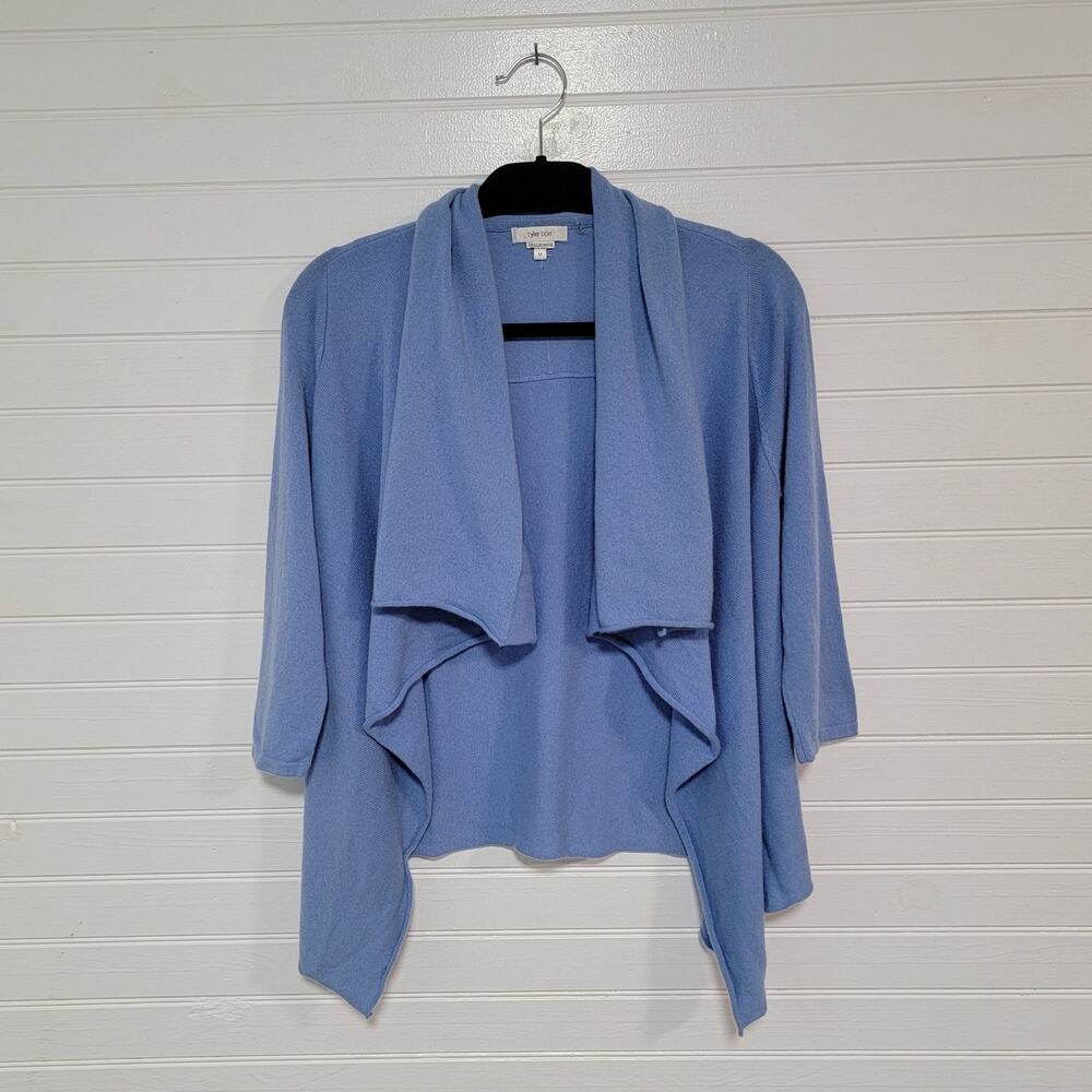 Tyler Boe Cashmere Cardigan‎ Sweater Size Medium Open Front Cascading Preppy Top
